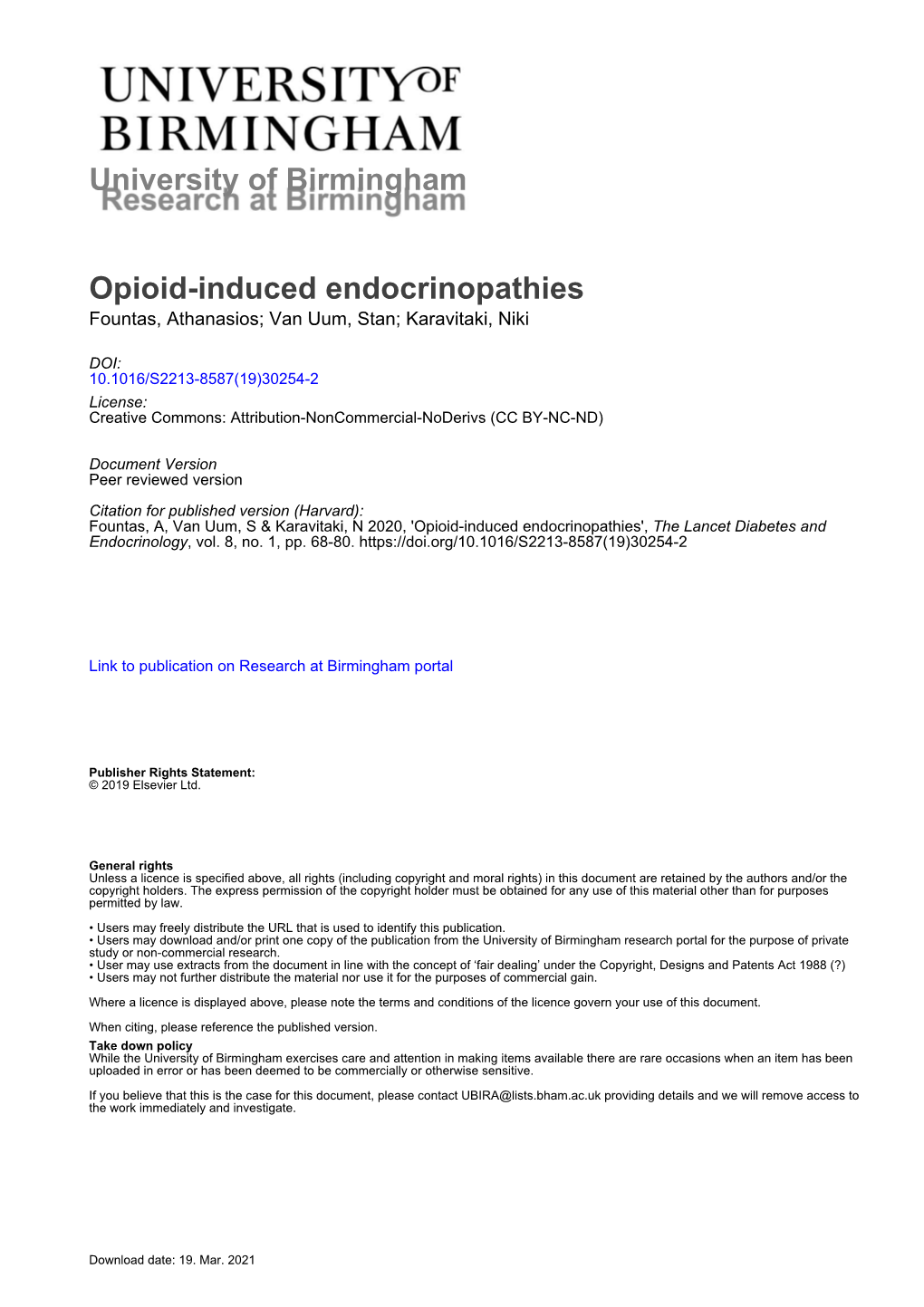 University of Birmingham Opioid-Induced