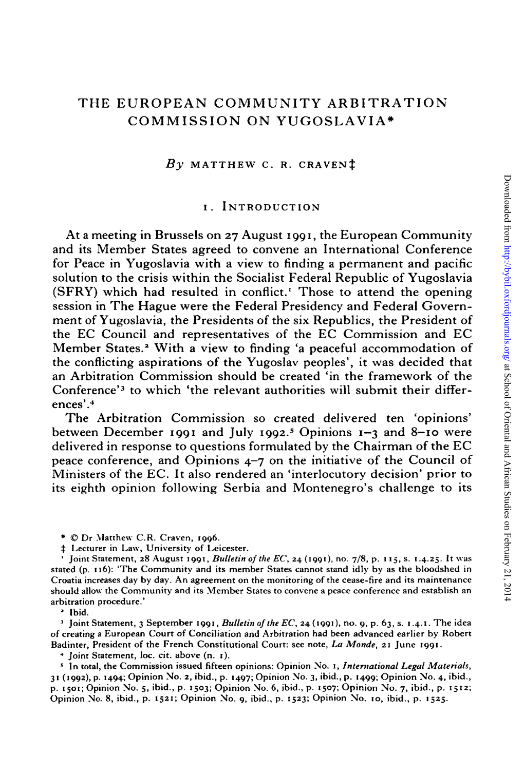 The European Community Arbitration Commission on Yugoslavia""