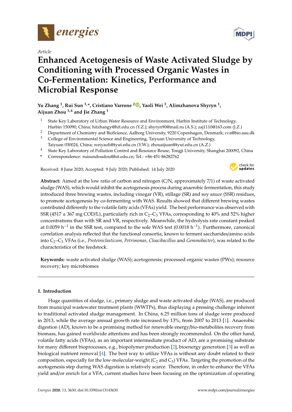 Enhanced Acetogenesis of Waste Activated Sludge by Conditioning with Processed Organic Wastes in Co-Fermentation: Kinetics, Performance and Microbial Response