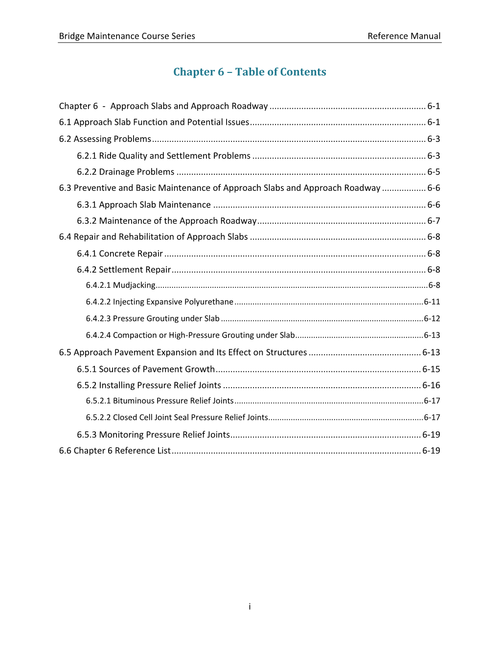 Chapter 6 – Table of Contents