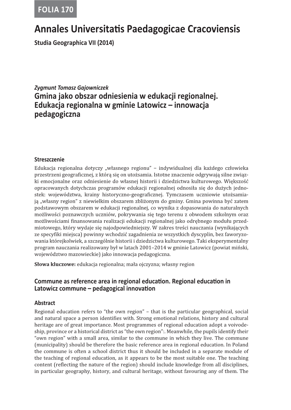 Annales Universitatis Paedagogicae Cracoviensis Studia Geographica VII (2014)