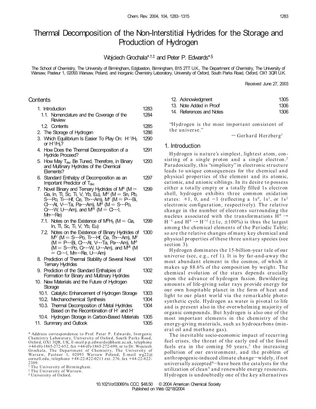 Thermal Decomposition of the Non-Interstitial Hydrides for the Storage and Production of Hydrogen