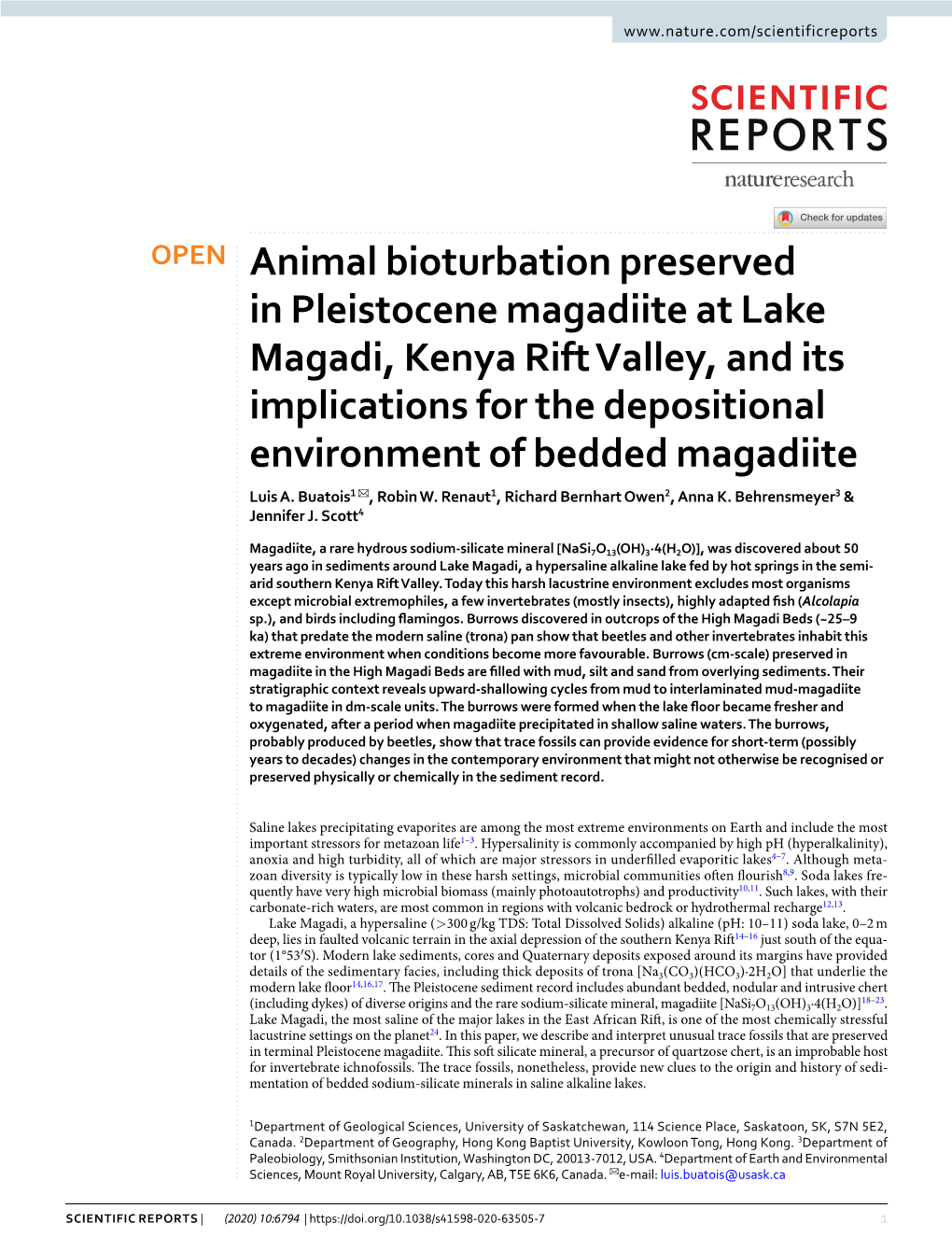 Animal Bioturbation Preserved in Pleistocene Magadiite at Lake