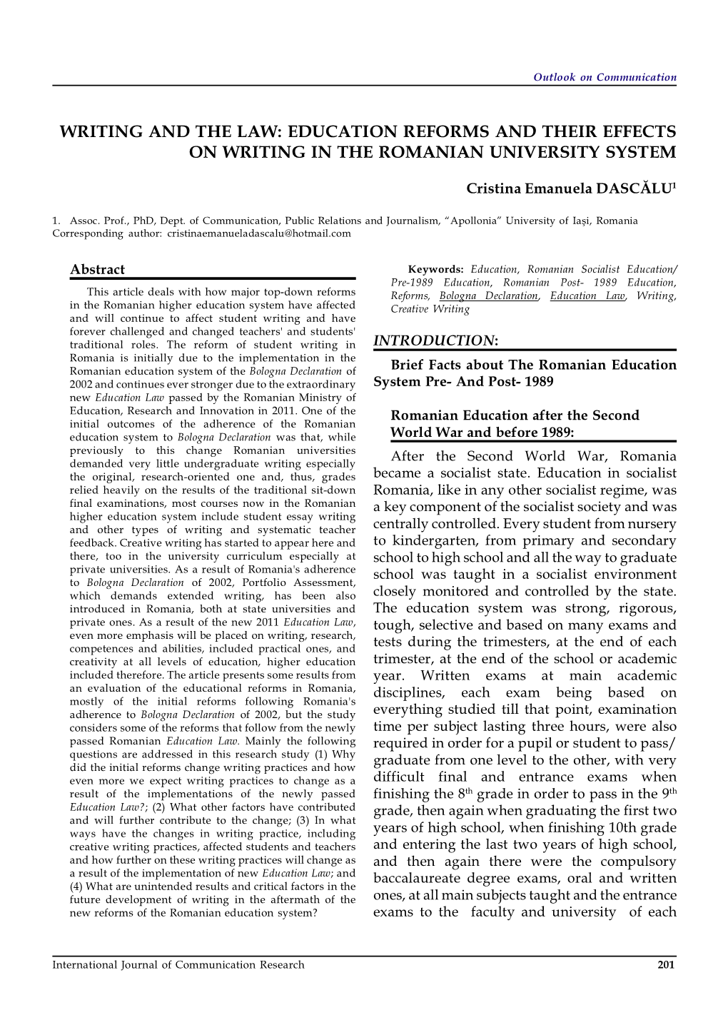 Education Reforms and Their Effects on Writing in the Romanian University System