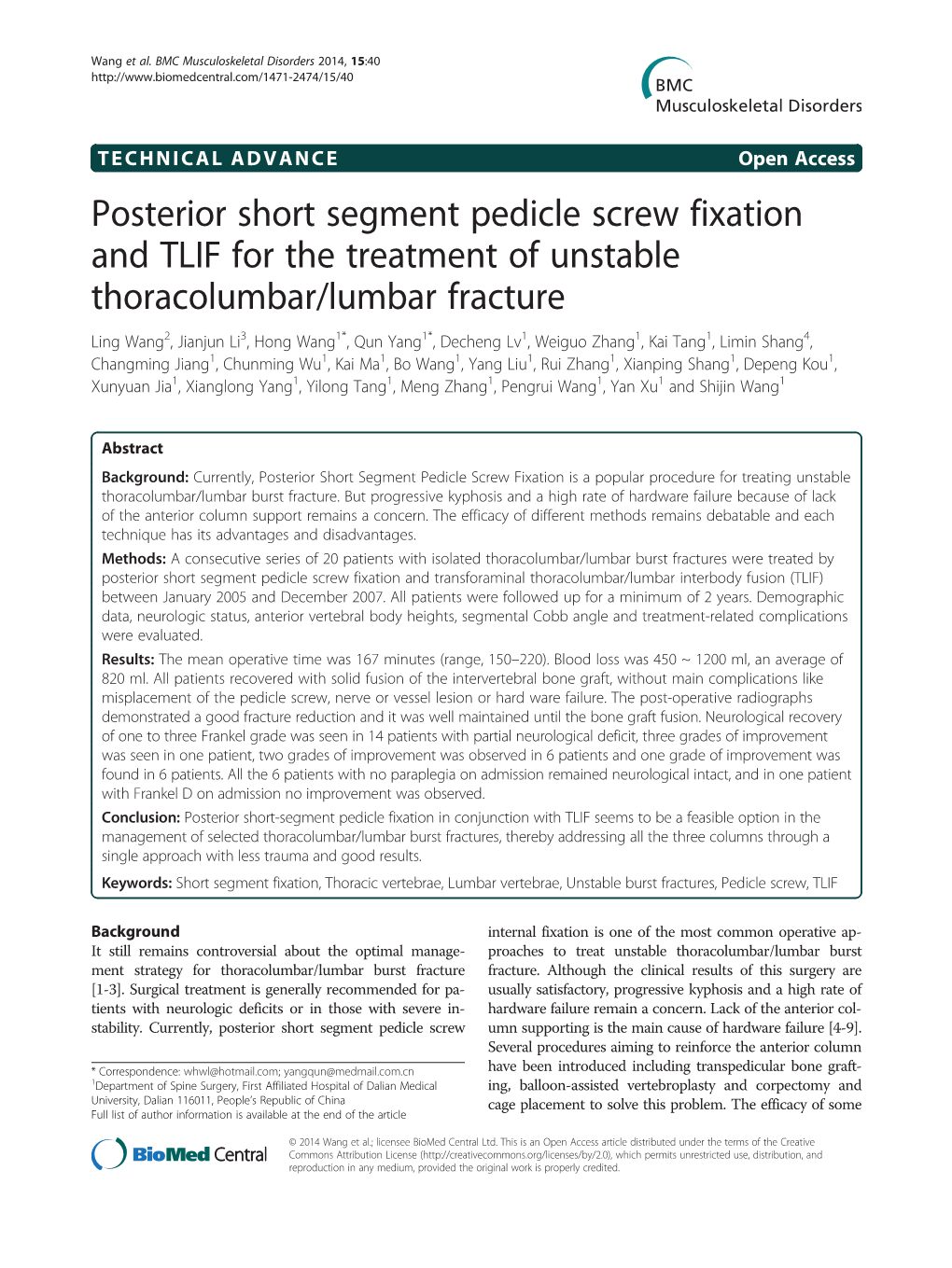 Posterior Short Segment Pedicle Screw Fixation and TLIF for the Treatment