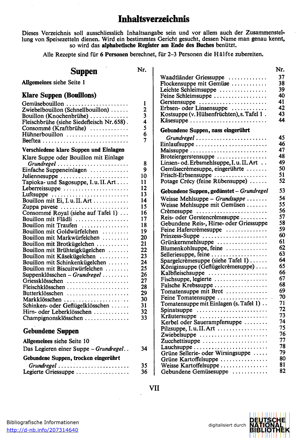 Inhaltsverzeichnis Dieses Verzeichnis Soll Ausschliesslich Inhaltsangabe Sein Und Vor Allem Auch Der Zusammenstel­ Lung Von Speisezetteln Dienen