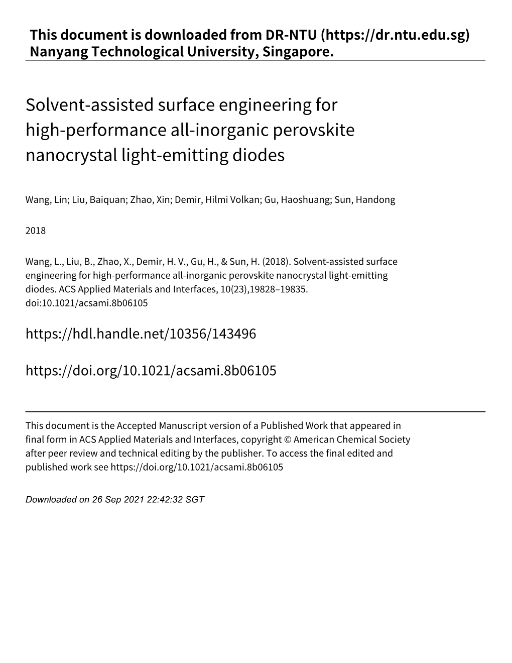 Solvent‑Assisted Surface Engineering for High‑Performance All‑Inorganic Perovskite Nanocrystal Light‑Emitting Diodes