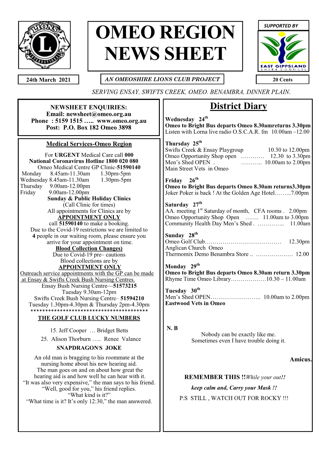 Omeo Region News Sheet