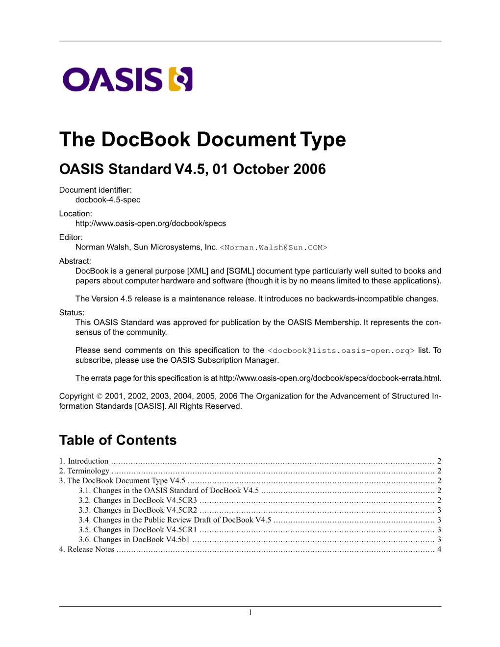 The Docbook Document Type OASIS Standard V4.5, 01 October 2006