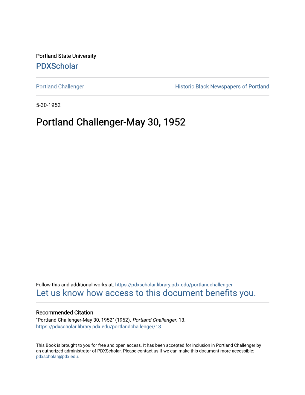 Portland Challenger-May 30, 1952