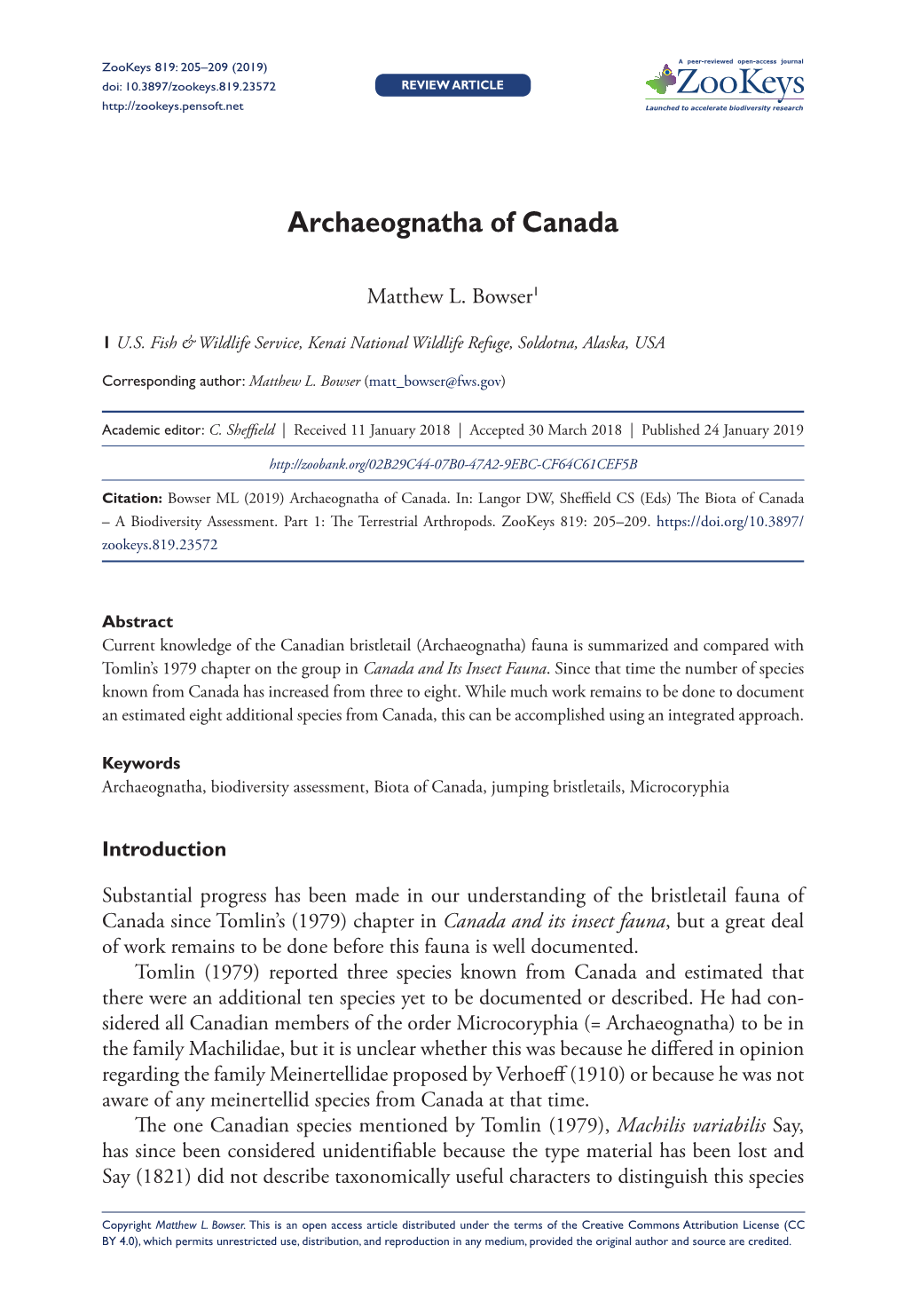 Archaeognatha of Canada