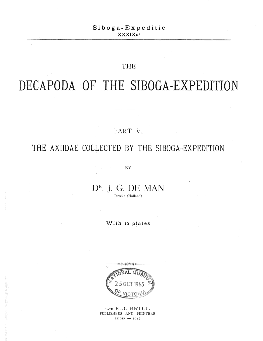 Decapoda of the Siboga-Expedition