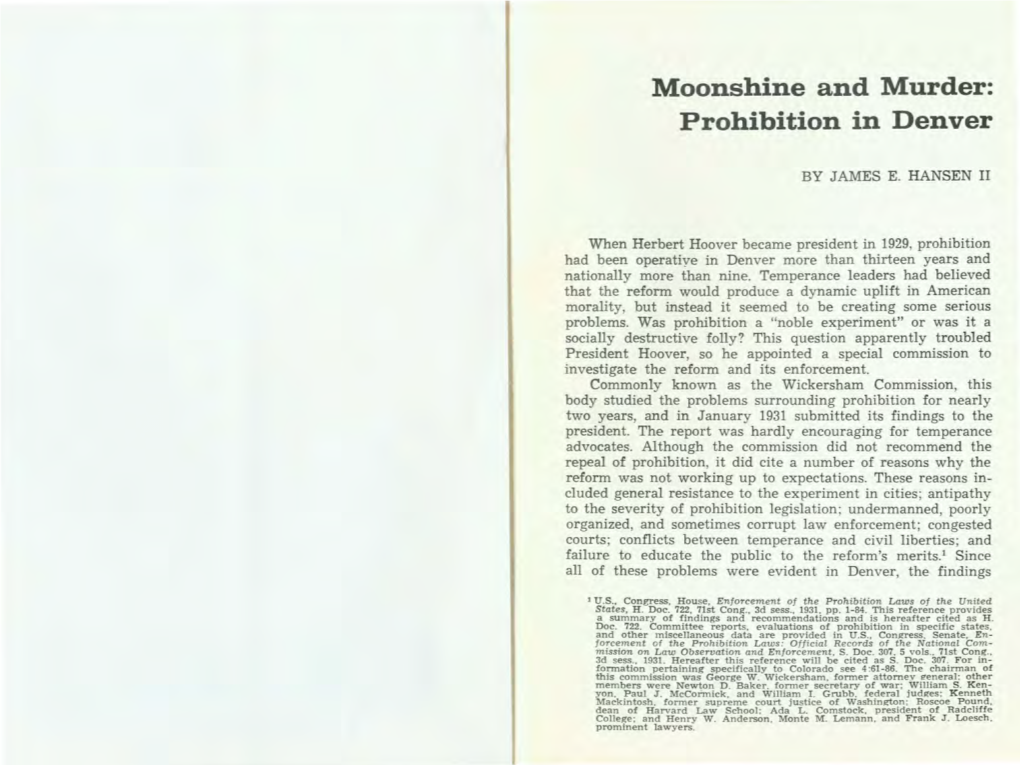 Moonshine and Murder: Prohibition in Denver