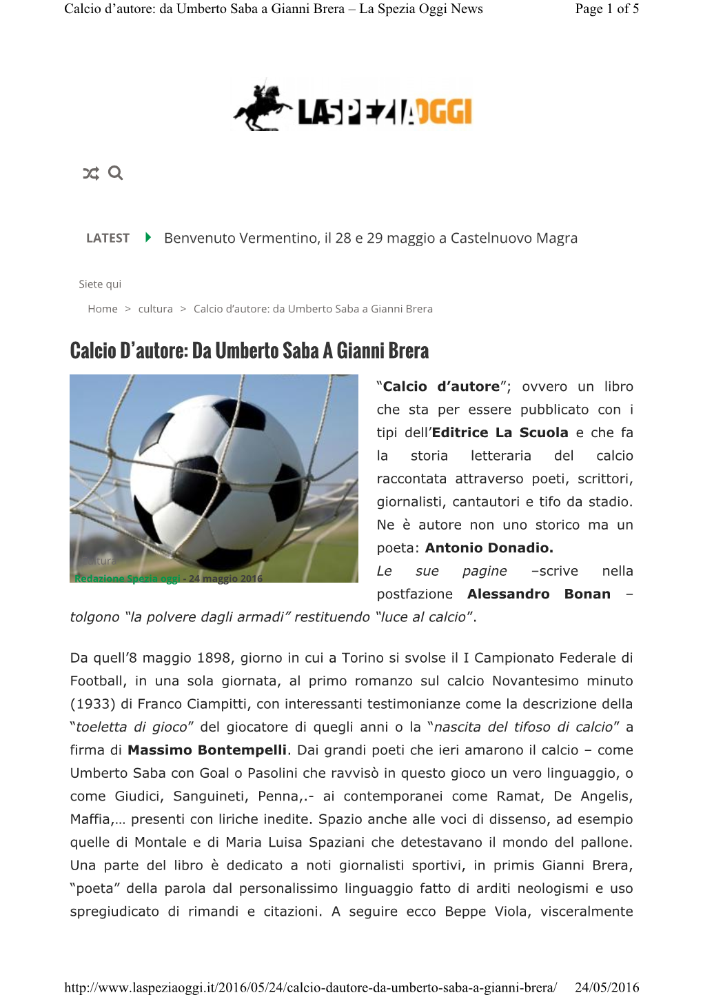 Calcio D'autore: Da Umberto Saba a Gianni Brera