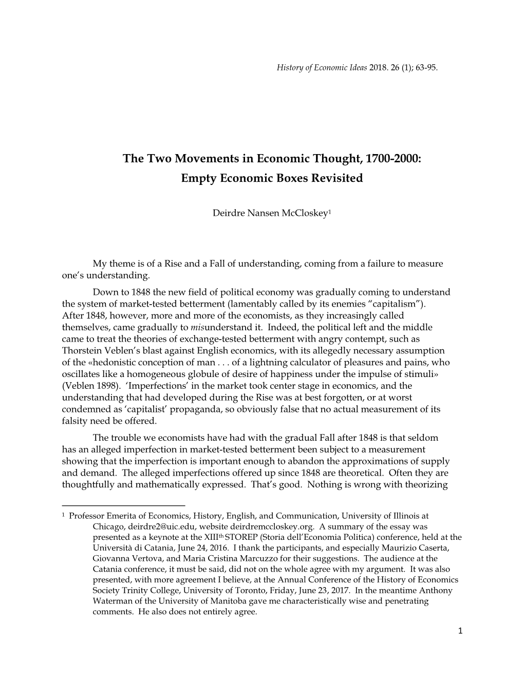 The Two Movements in Economic Thought, 1700-2000: Empty Economic Boxes Revisited