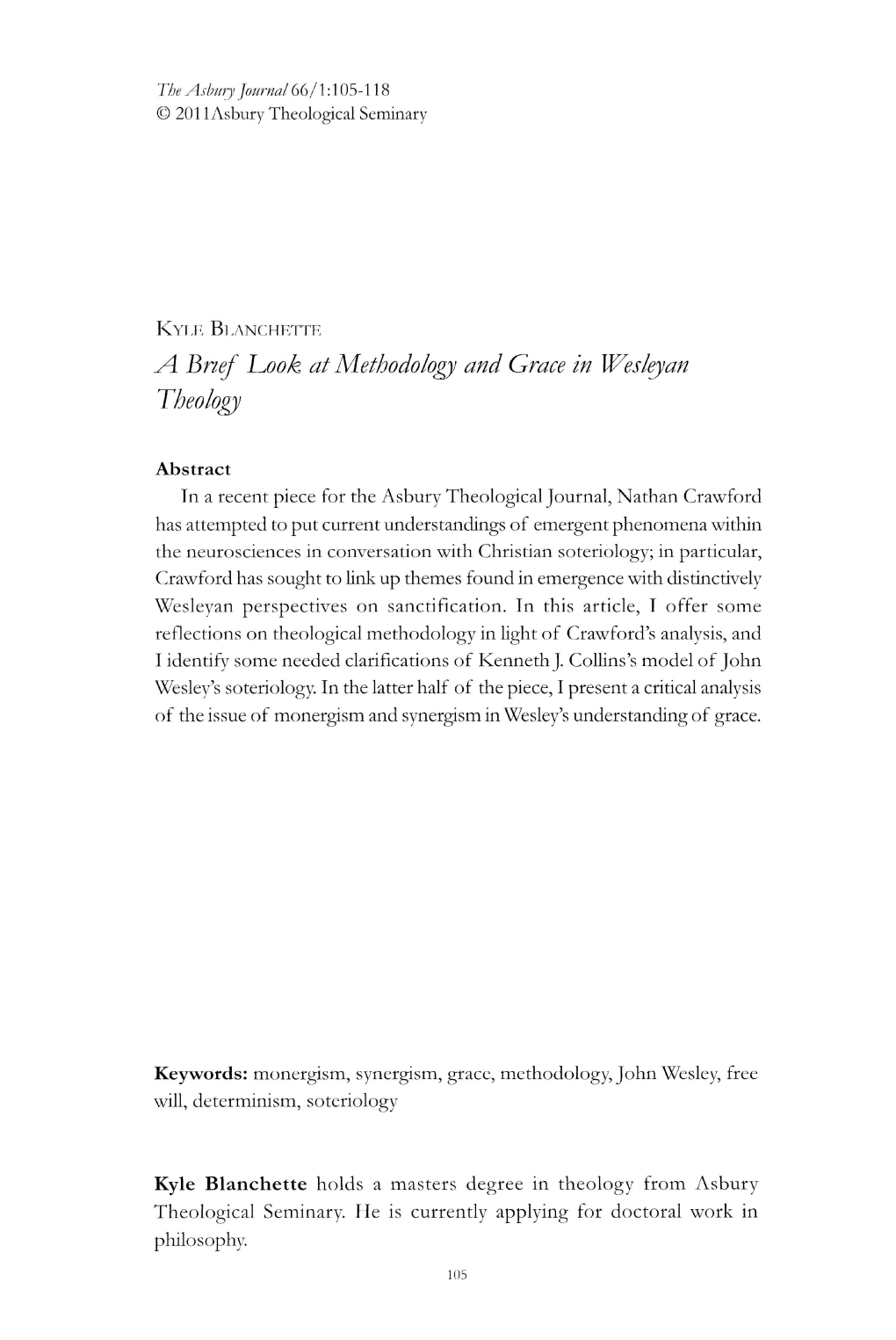 A Brief Look at Methodology and Grace in Wesleyan Theology