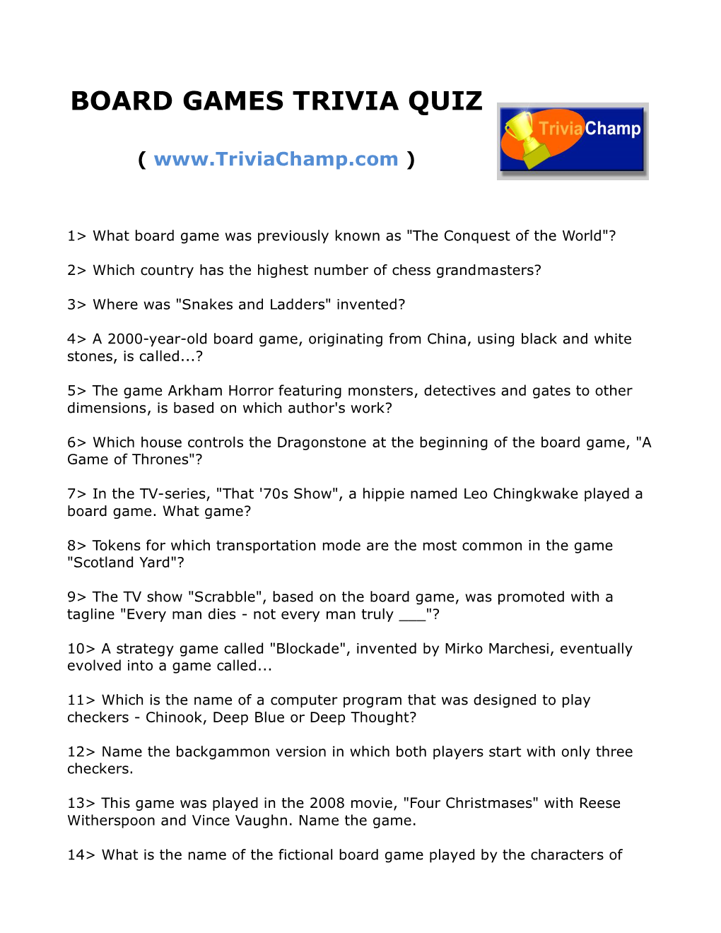 Board Games Trivia Quiz