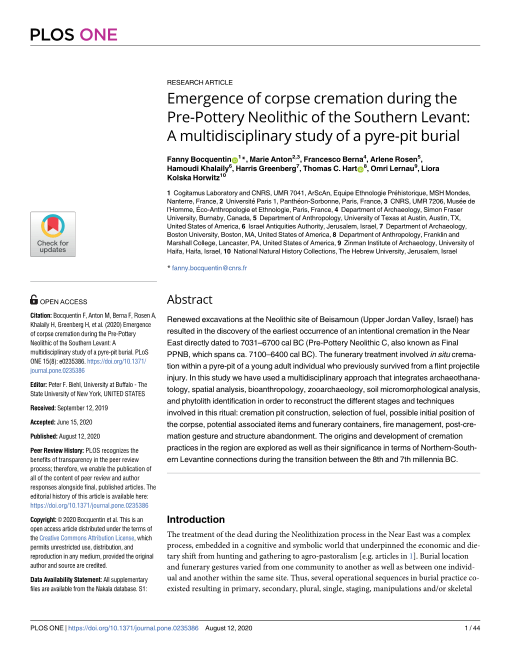 Emergence of Corpse Cremation During the Pre-Pottery Neolithic of the Southern Levant: a Multidisciplinary Study of a Pyre-Pit Burial