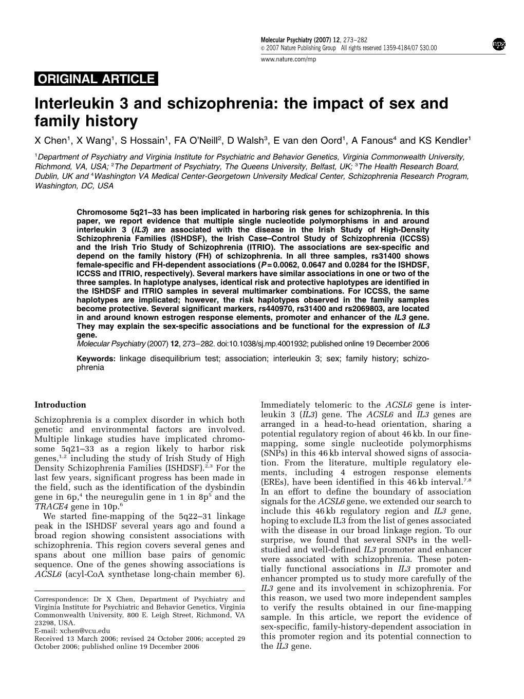 Interleukin 3 and Schizophrenia
