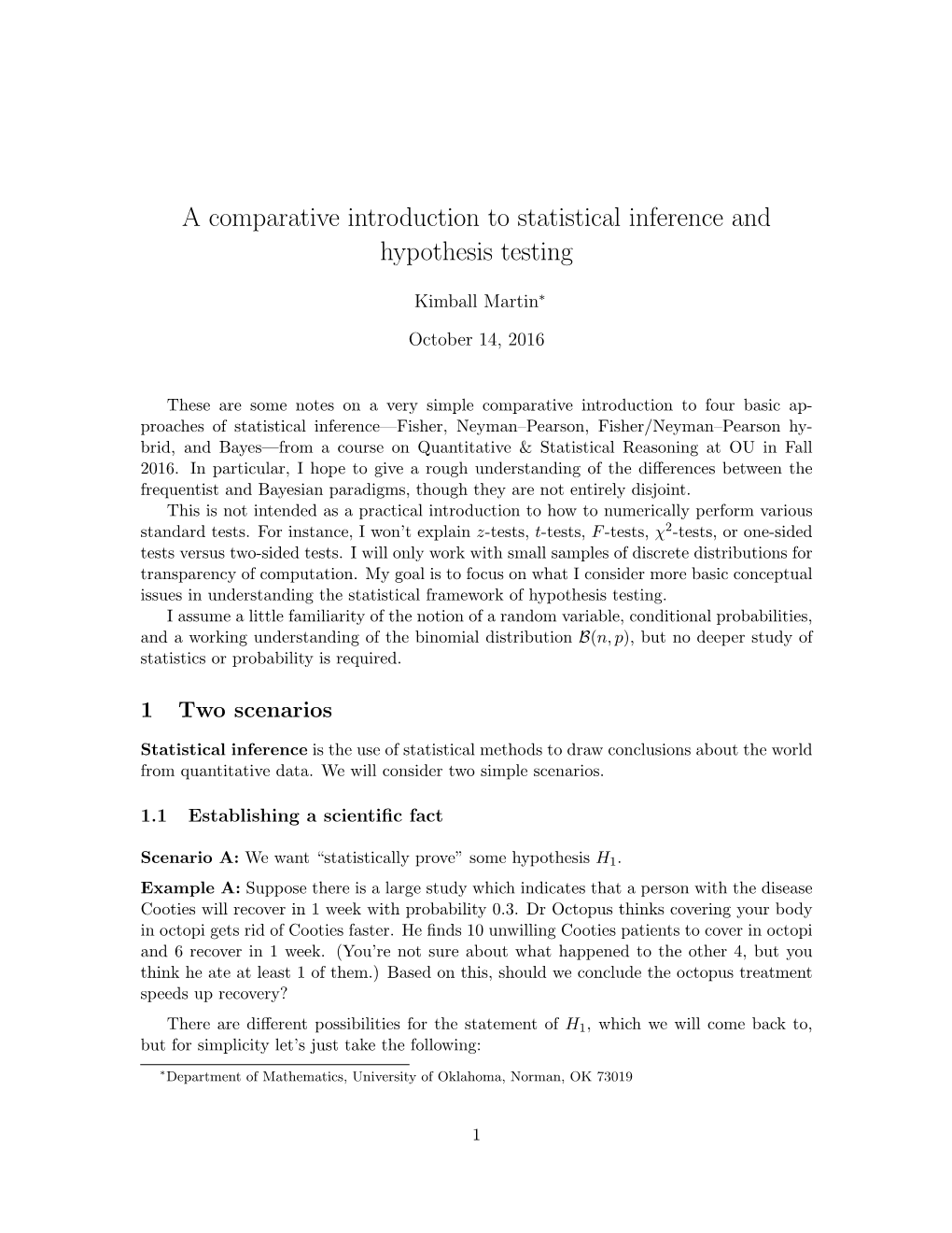 A Comparative Introduction to Statistical Inference and Hypothesis Testing