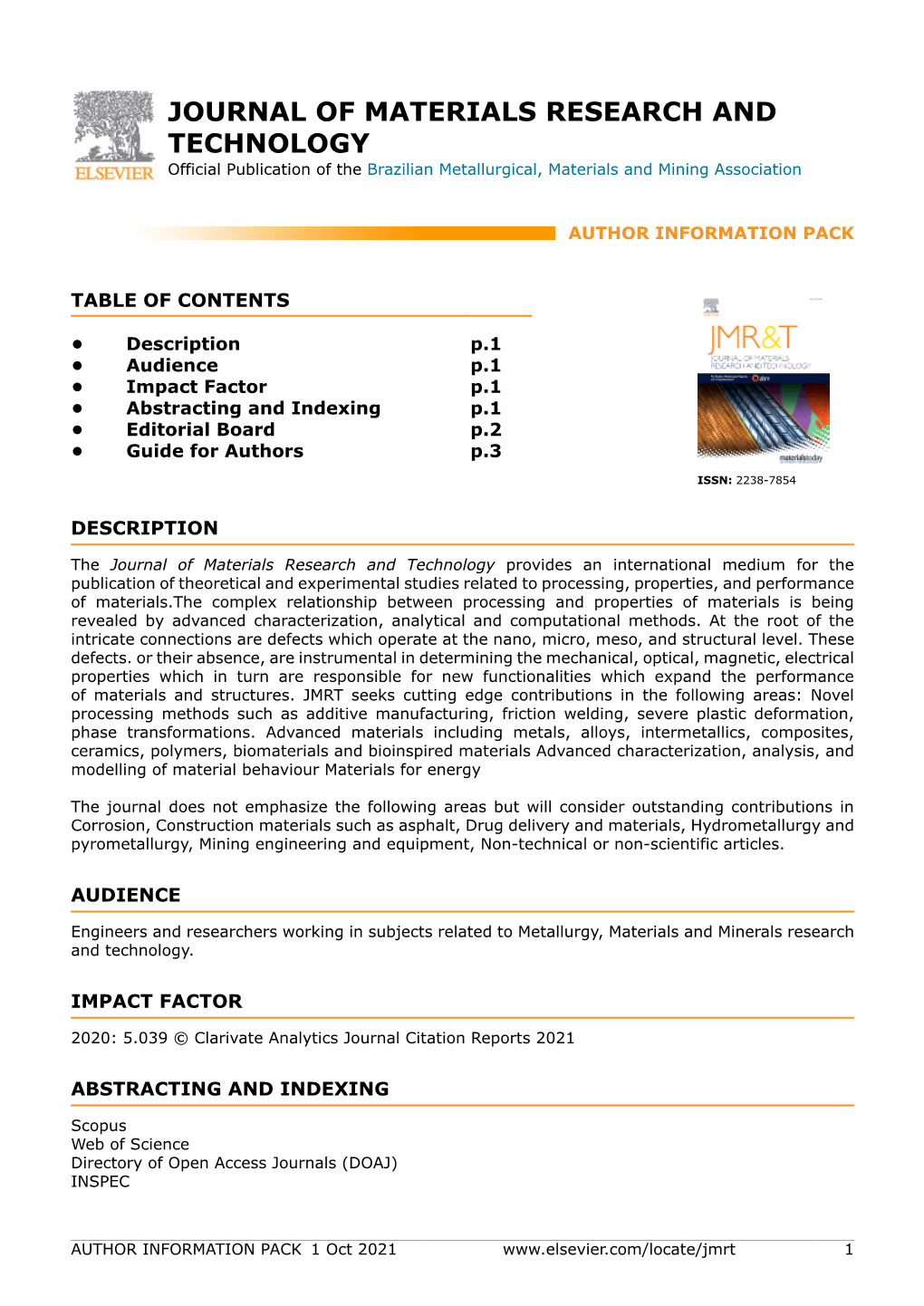 JOURNAL of MATERIALS RESEARCH and TECHNOLOGY Official Publication of the Brazilian Metallurgical, Materials and Mining Association