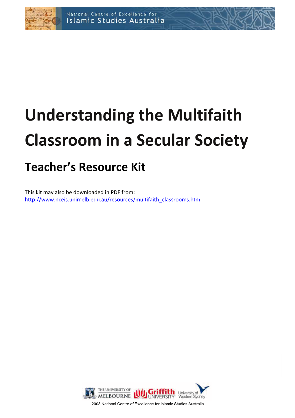 Understanding the Multifaith Classroom in a Secular Society Teacher’S Resource Kit