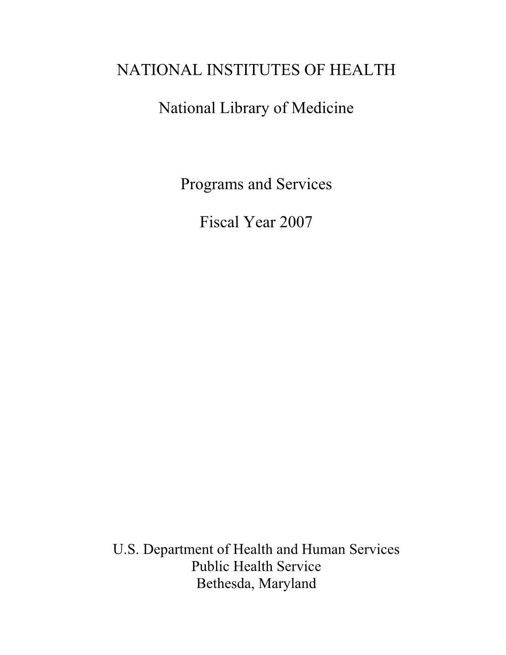 Programs and Services FY2007