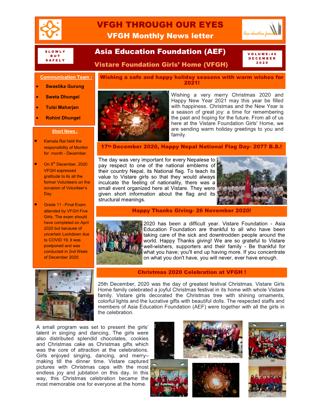 VFGH THROUGH OUR EYES VFGH Monthly News Letter