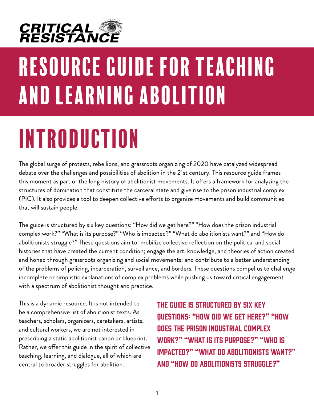 RESOURCE GUIDE for TEACHING and LEARNING ABOLITION Introduction