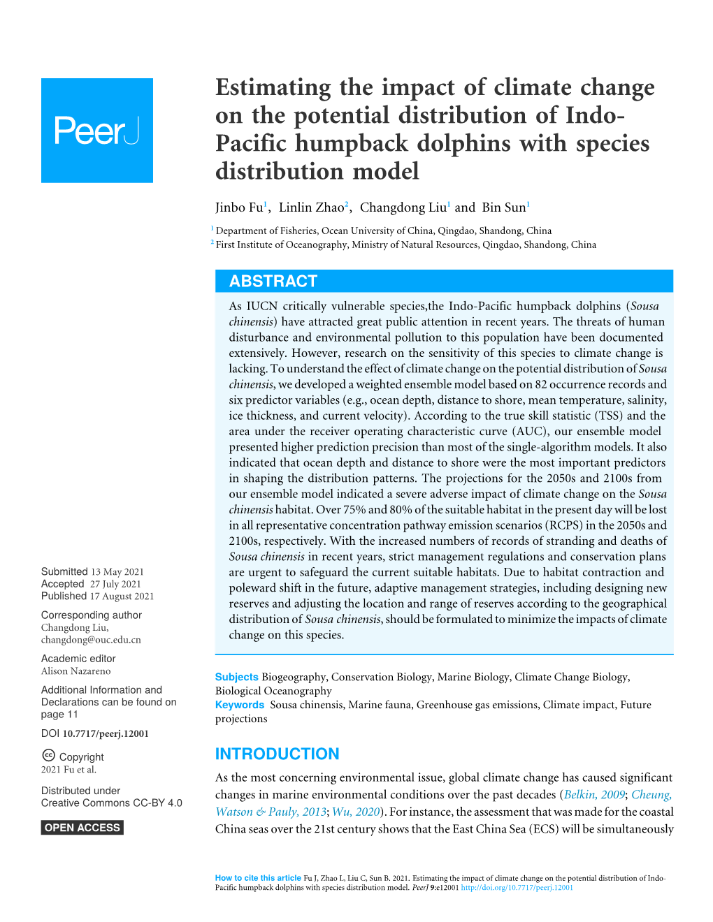 Pacific Humpback Dolphins with Species Distribution Model