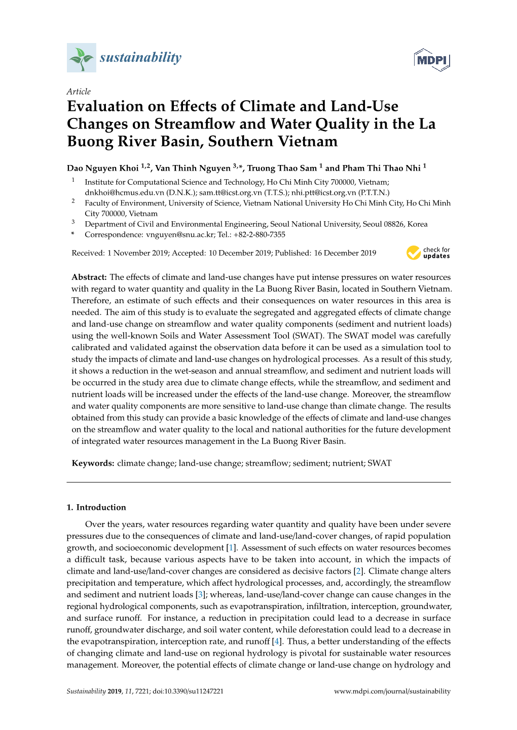 Evaluation on Effects of Climate and Land-Use Changes on Streamflow