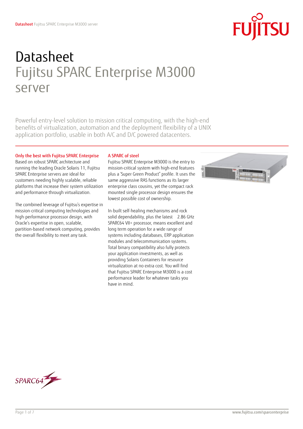 Datasheet Fujitsu SPARC Enterprise M3000 Server