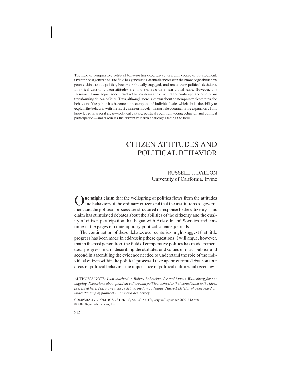 Citizen Attitudes and Political Behavior