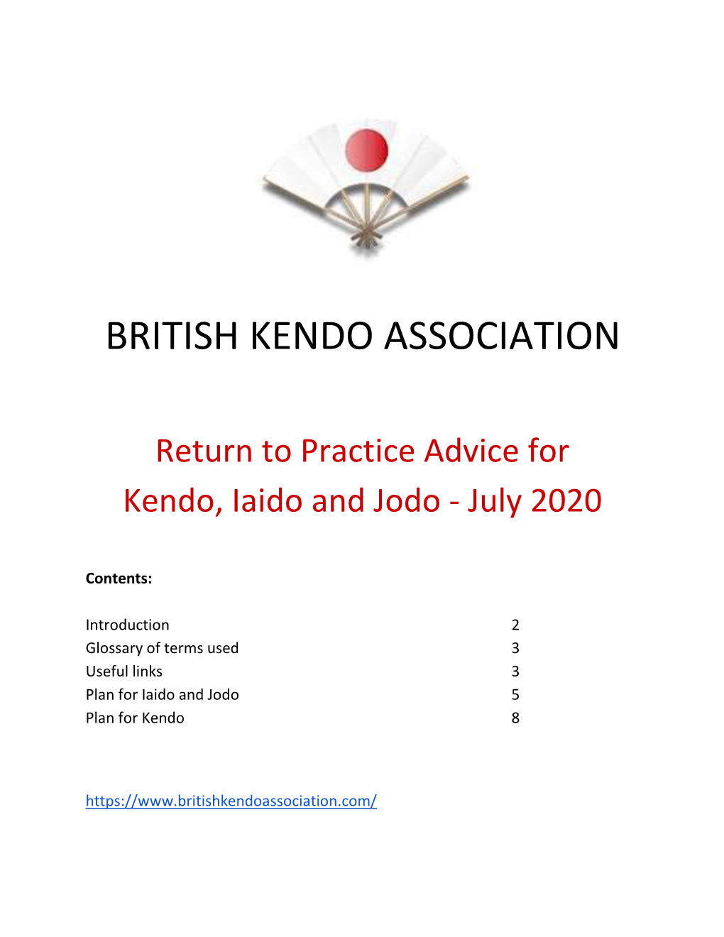 Return to Practice Advice for Kendo, Iaido and Jodo - July 2020