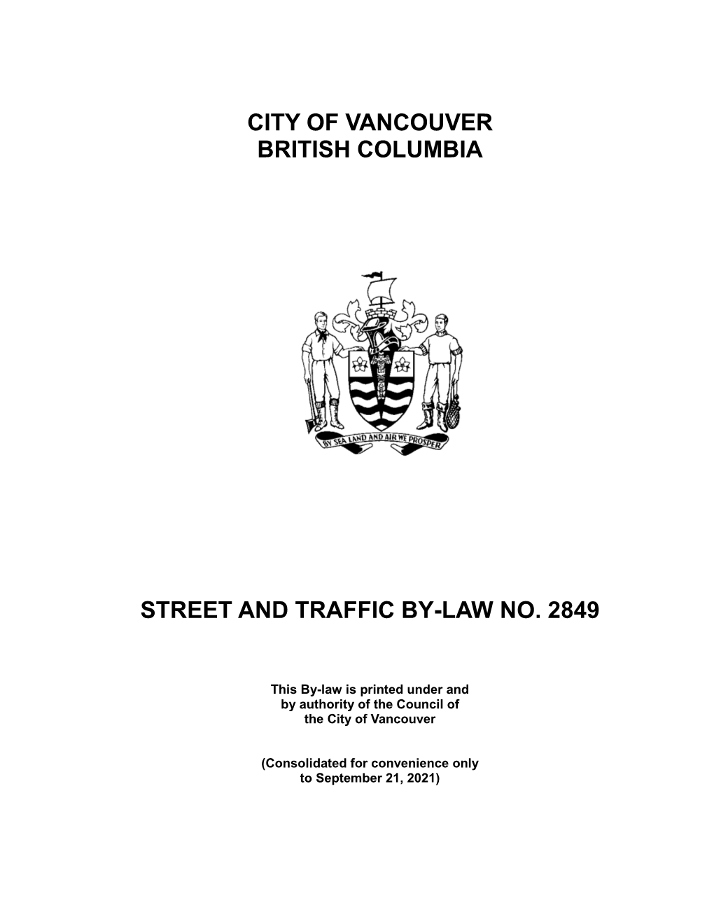 City of Vancouver British Columbia Street and Traffic By-Law No. 2849