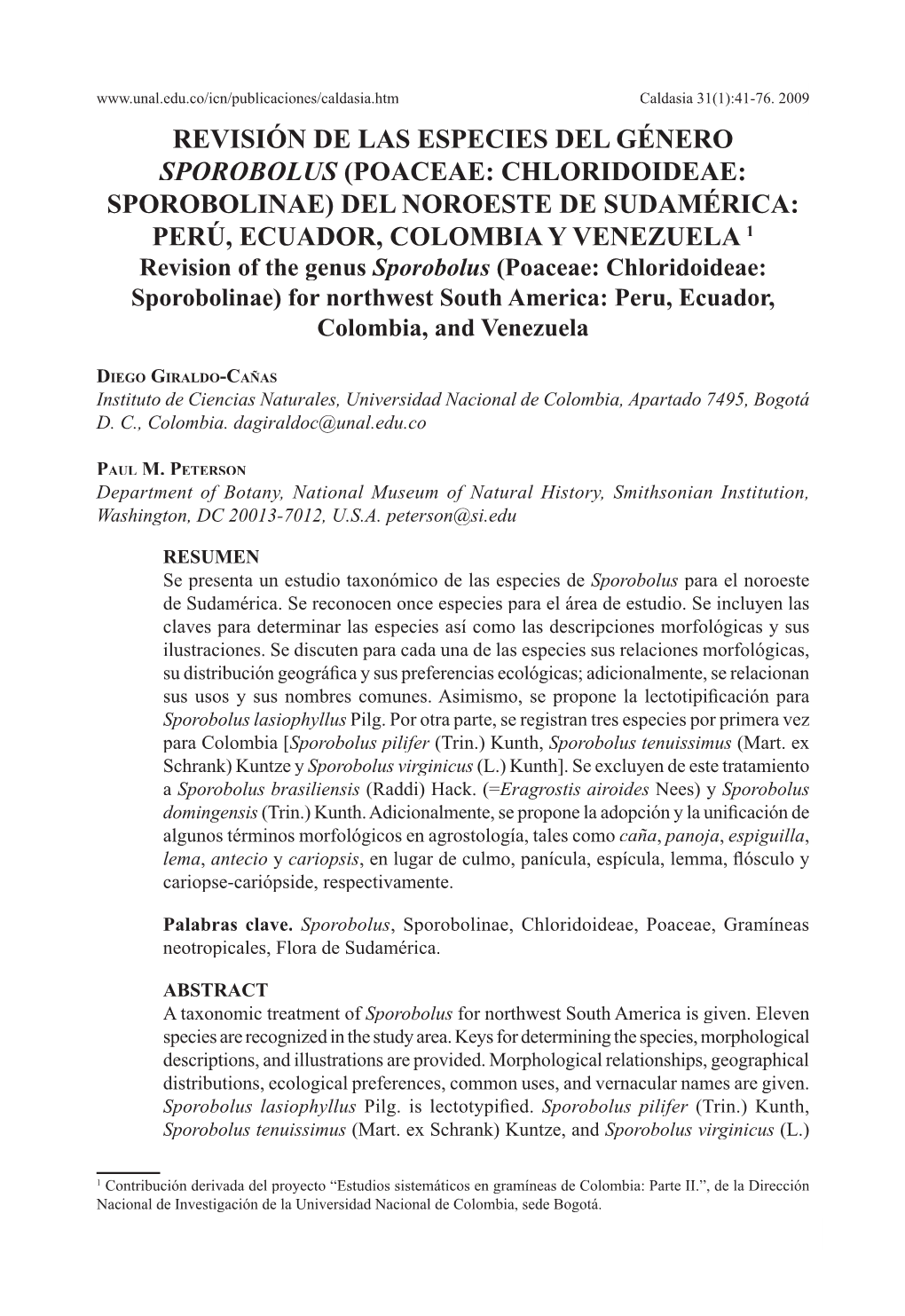 Revisión De Las Especies Del Género Sporobolus