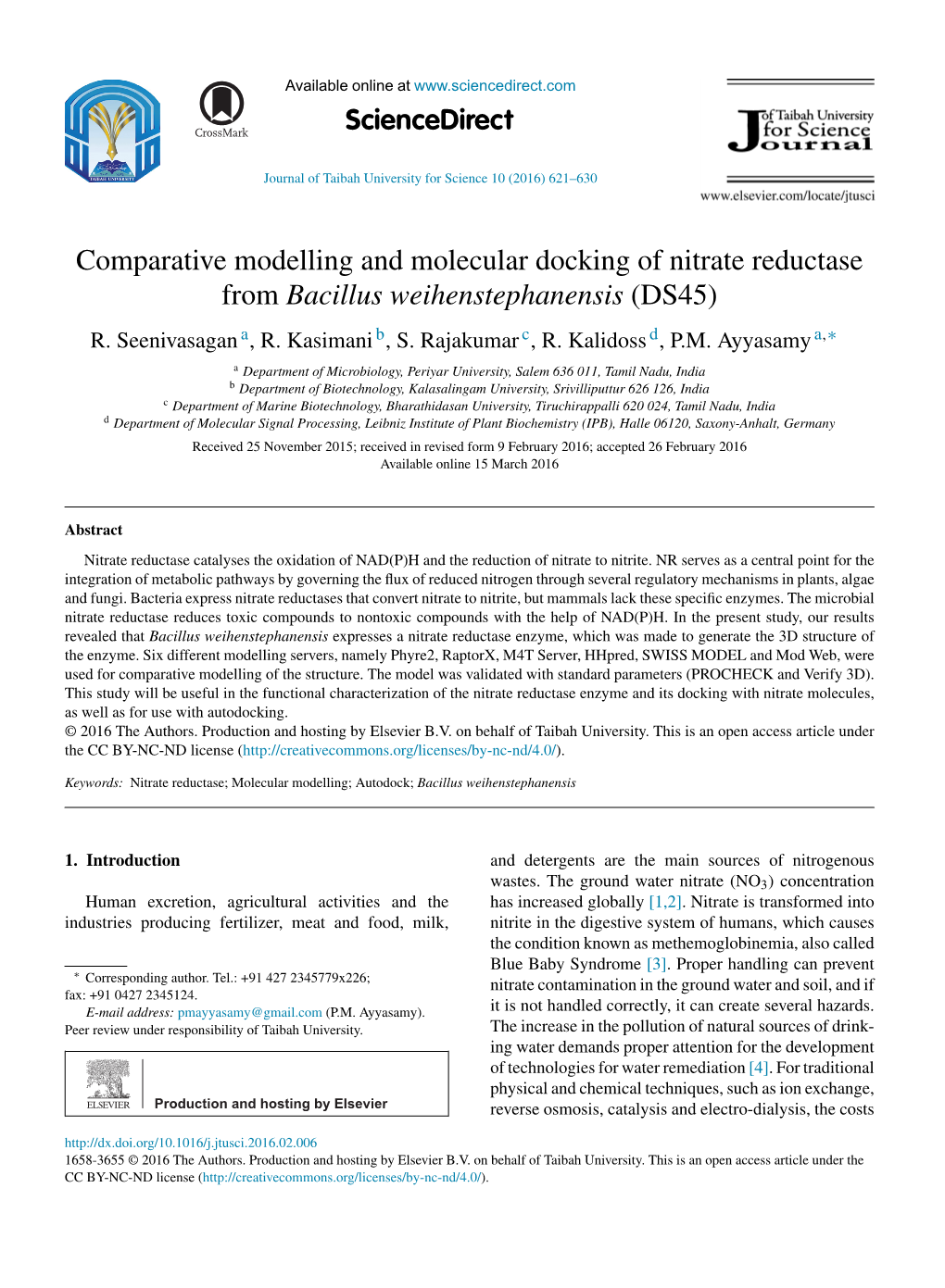 Comparative Modelling and Molecular Docking of Nitrate Reductase