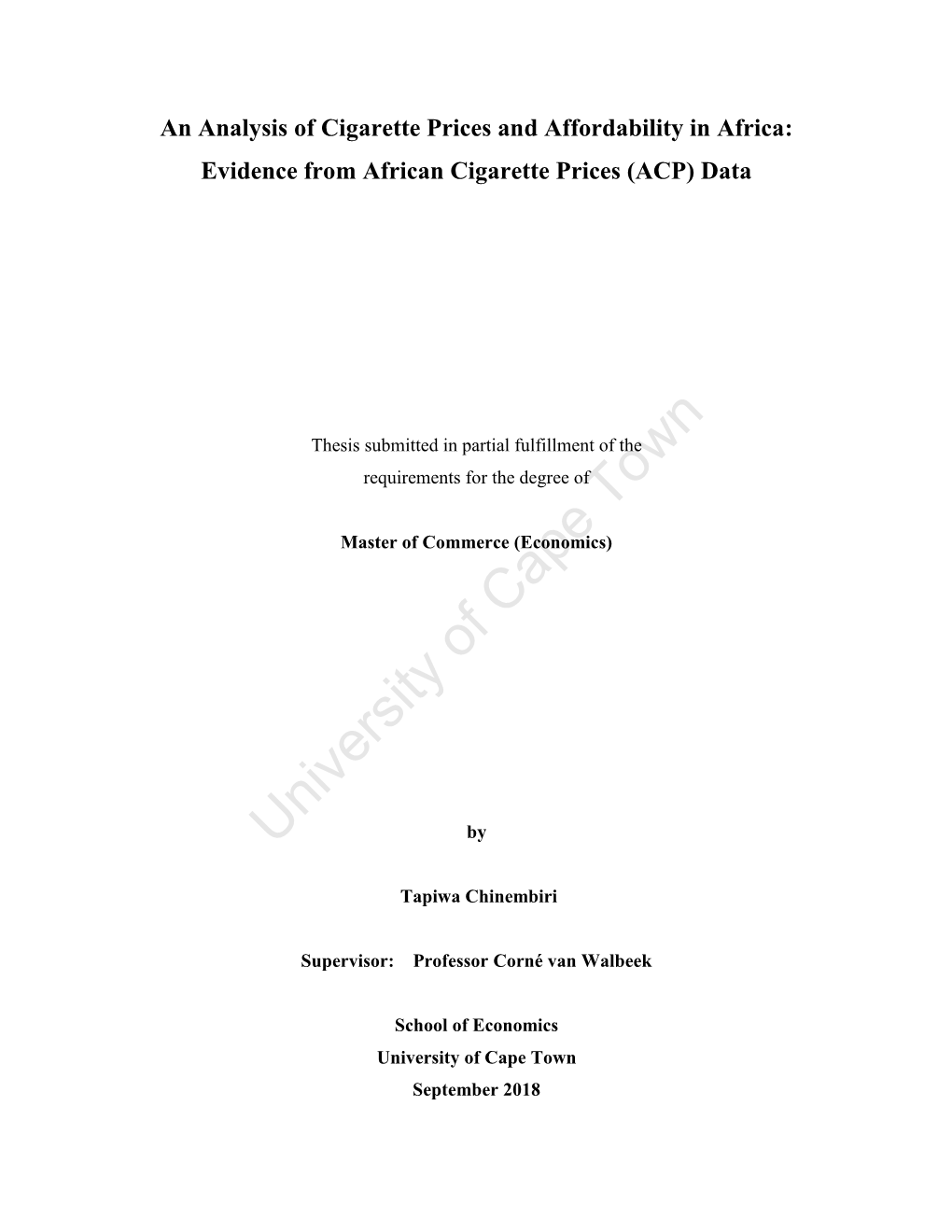 An Analysis of Cigarette Prices and Affordability in Africa: Evidence from African Cigarette Prices (ACP) Data