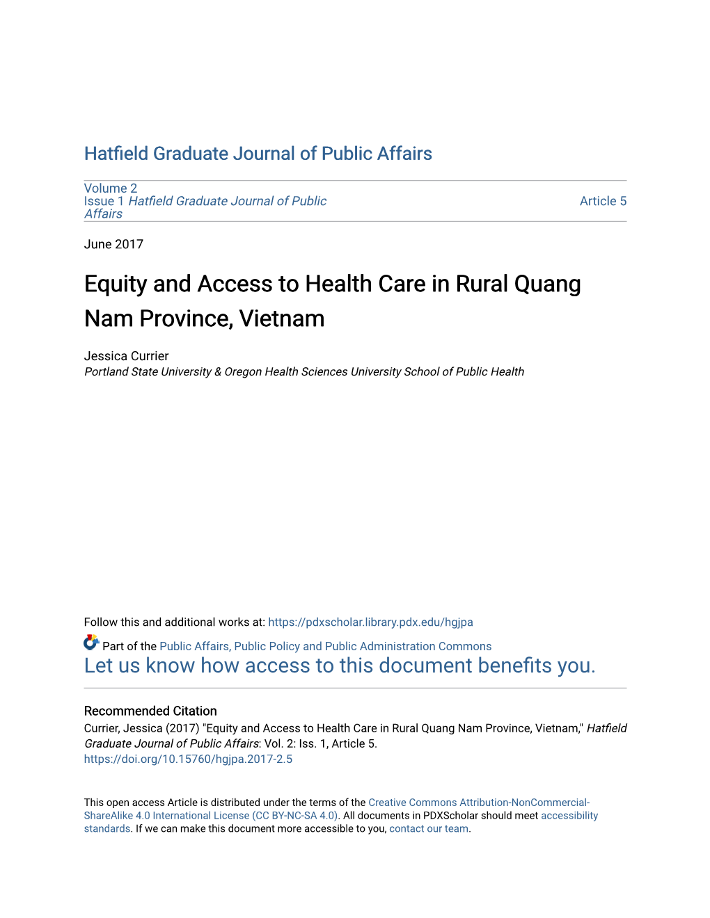 Equity and Access to Health Care in Rural Quang Nam Province, Vietnam