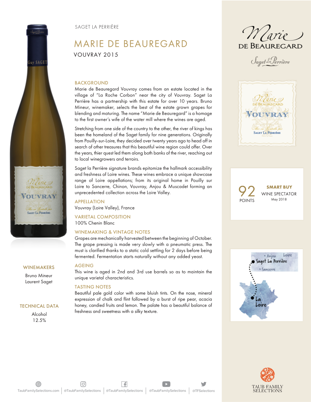 Marie De Beauregard Vouvray 2015