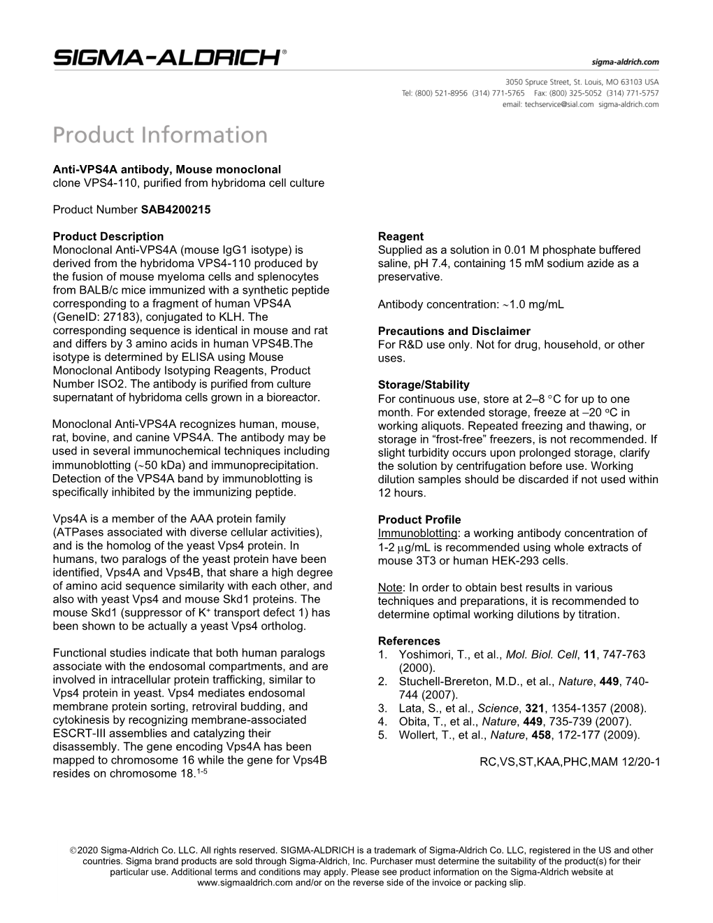 Monoclonal Anti-VPS4A, Clone VPS4-110