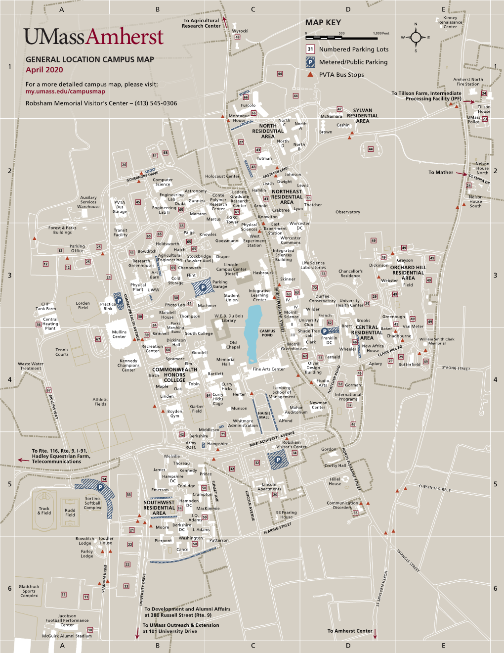 Umass Amherst General Location Campus Map April 2020