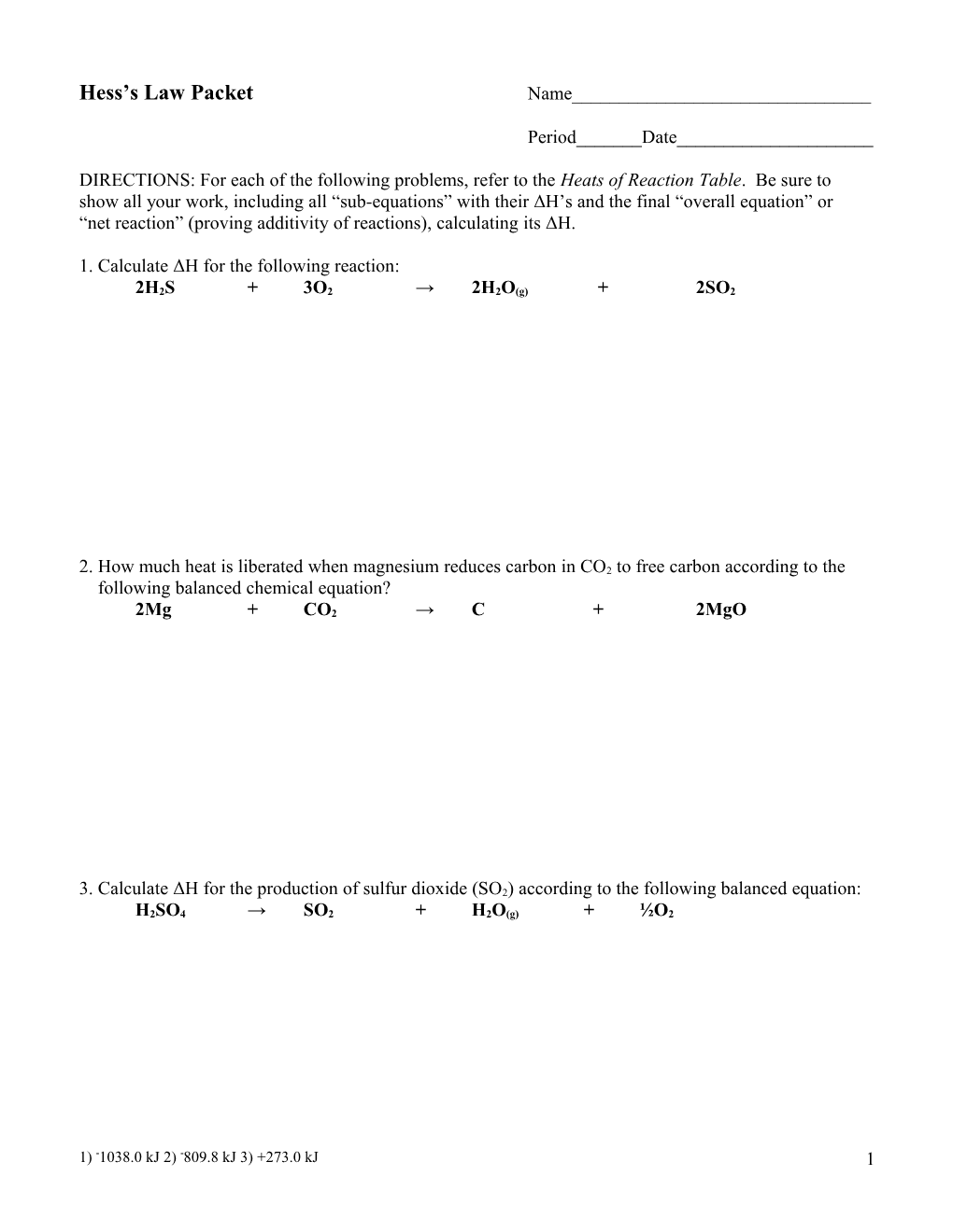 Hess S Law Packet