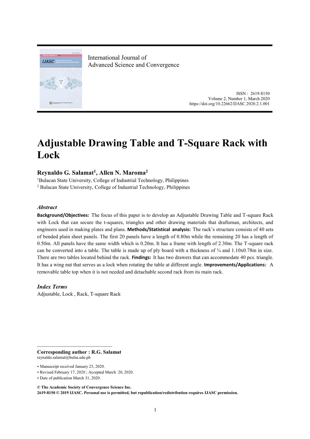 Adjustable Drawing Table and T-Square Rack with Lock