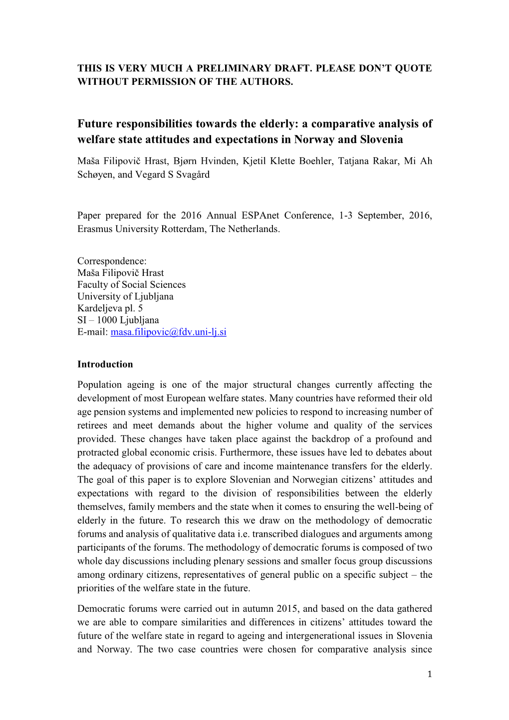 A Comparative Analysis of Welfare State Attitudes and Expectations in Norway and Slovenia