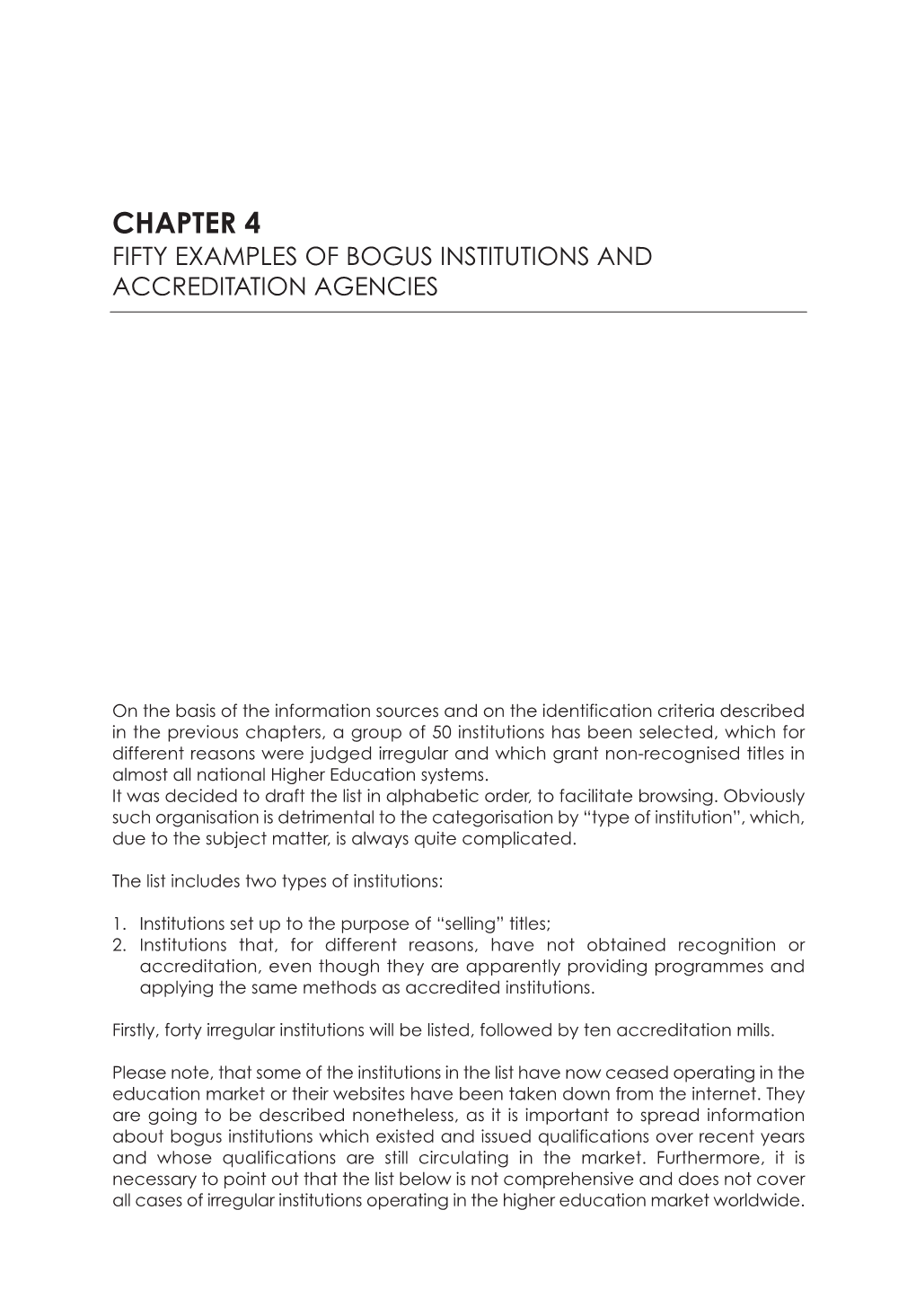 Chapter 4 Fifty Examples of Bogus Institutions and Accreditation Agencies