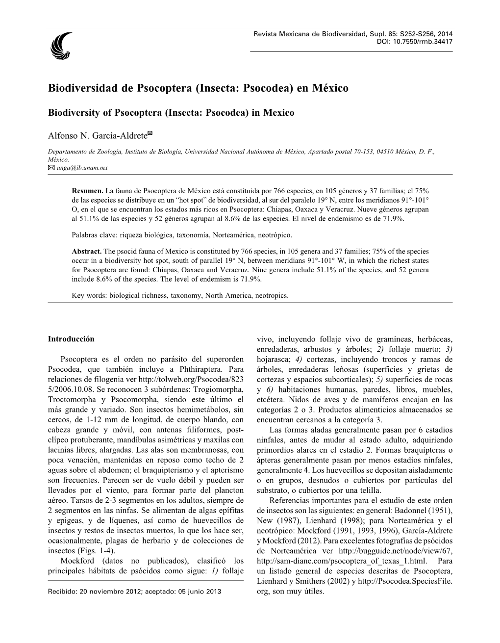 Biodiversidad De Psocoptera (Insecta: Psocodea) En México