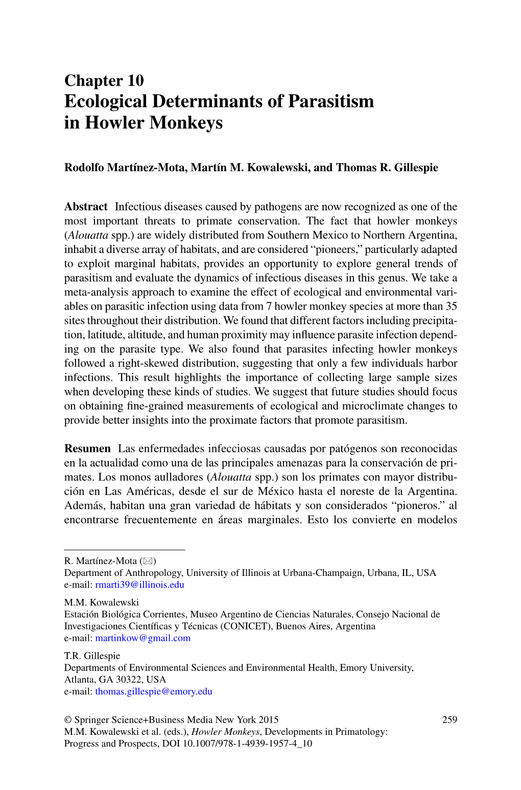 Ecological Determinants of Parasitism in Howler Monkeys