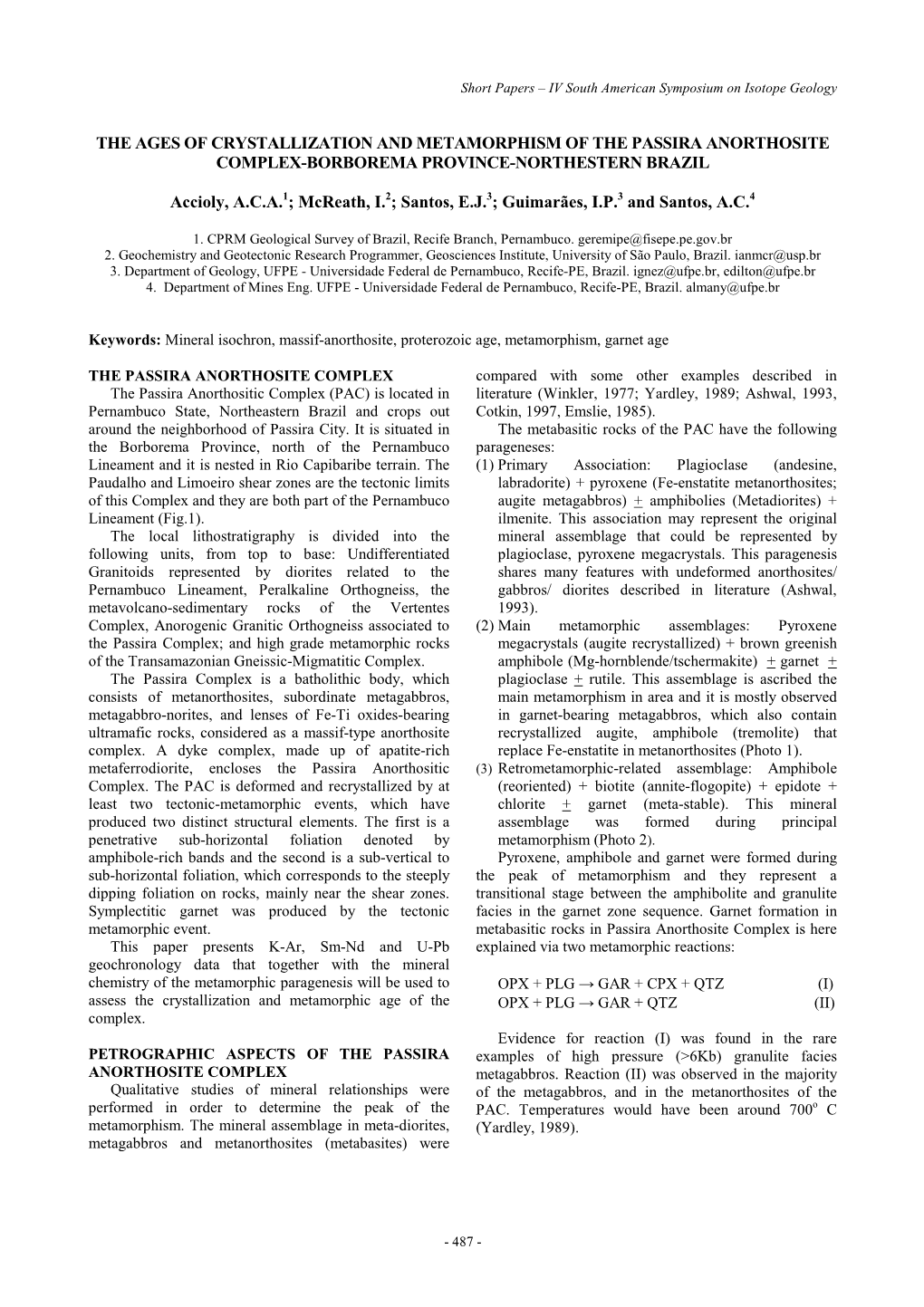 The Ages of Crystallization and Metamorphism of the Passira Anorthosite Complex-Borborema Province-Northestern Brazil