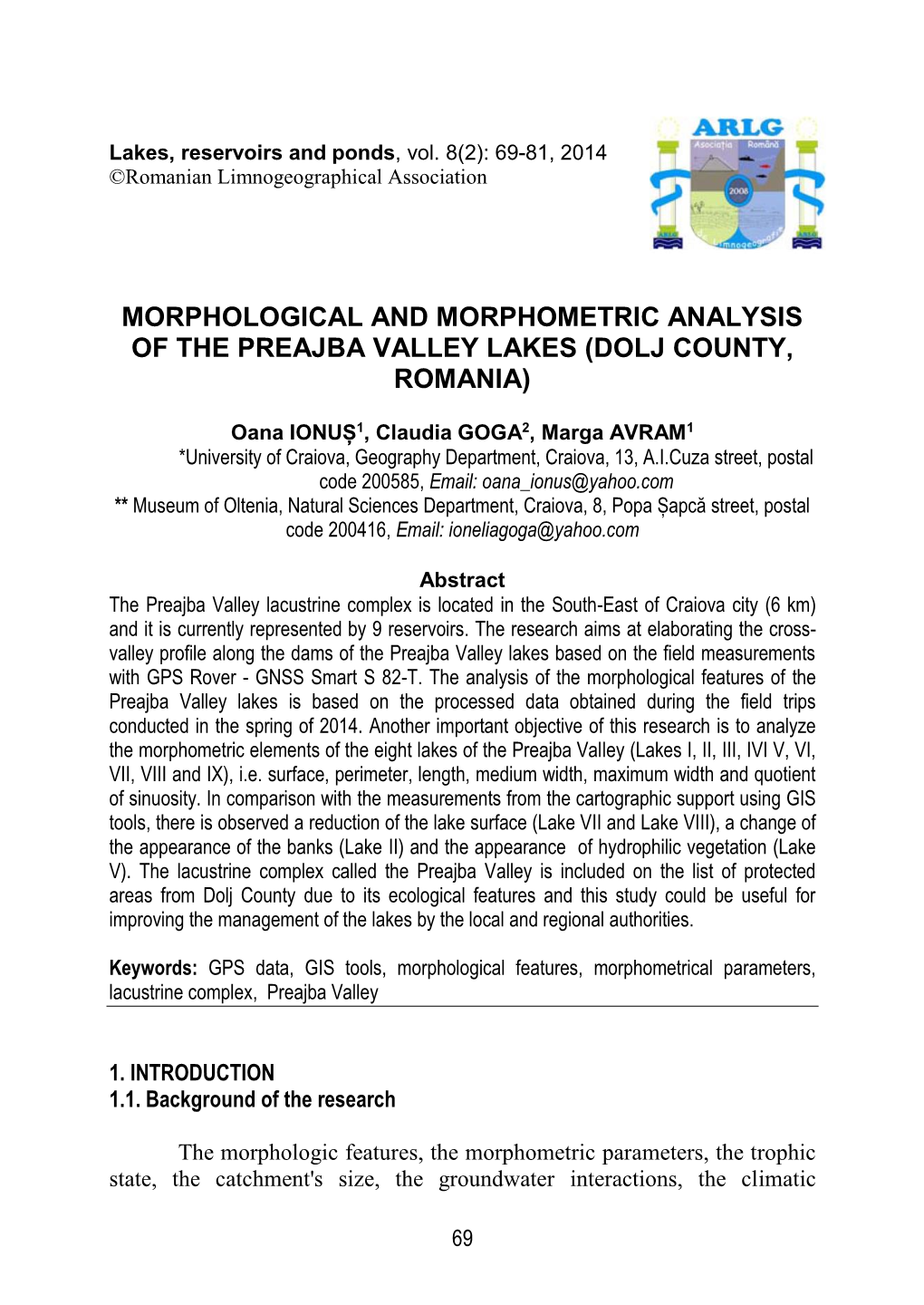 Morphological and Morphometric Analysis of the Preajba Valley Lakes (Dolj County, Romania)